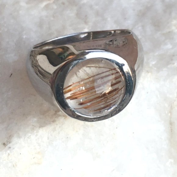 Rutilated Quartz .925 Silver Ring Natural Gemstone Size 5 - Picture 10 of 16